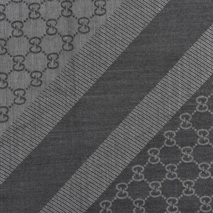 Gucci Wool Silk Monogram GGWeb Fringe Shawl Black Medium Grey 2 of 4
