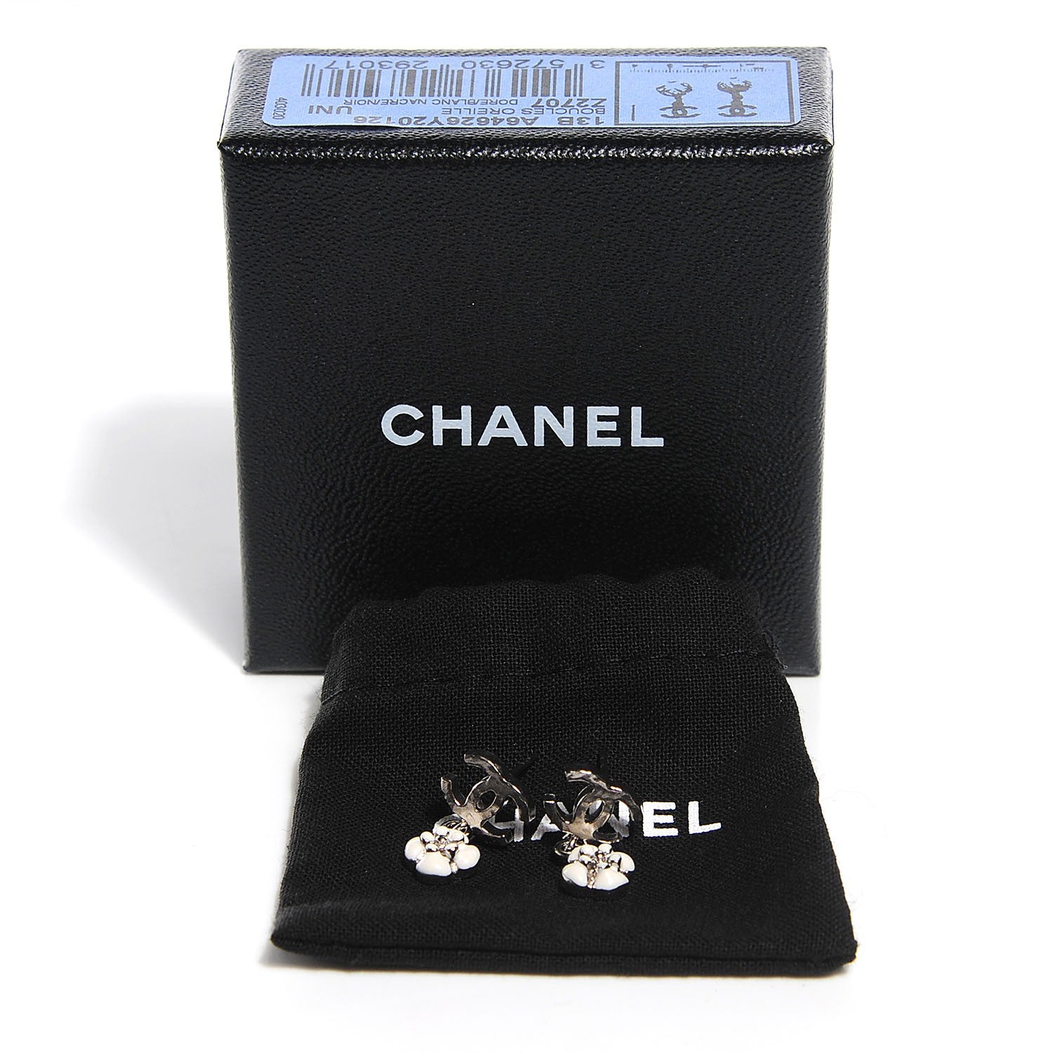 Chanel Enamel CC Camellia Drop Earrings Silver 3 of 5