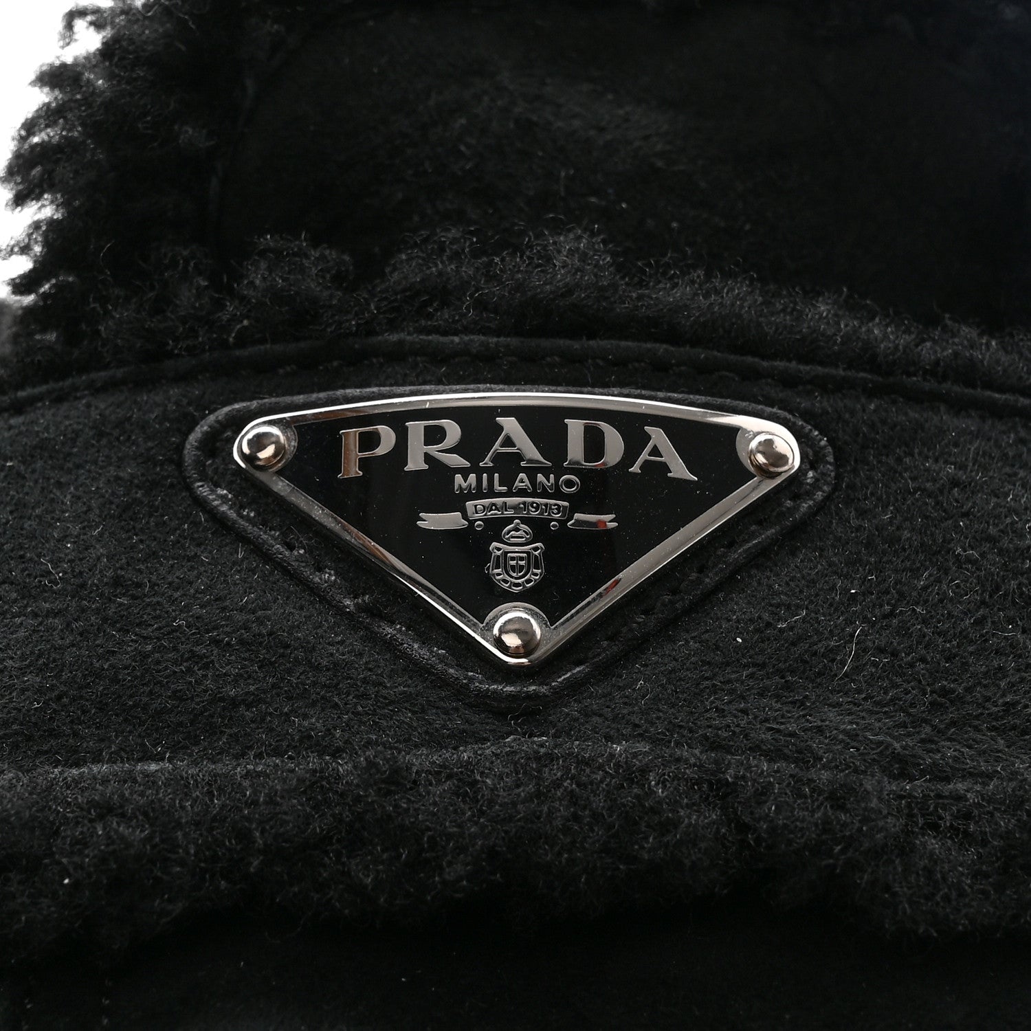Prada Shearling Metal Triangle Logo 20mm Slippers 37 Black 8 of 8