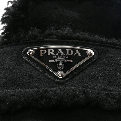 Prada Shearling Metal Triangle Logo 20mm Slippers 37 Black 8 of 8