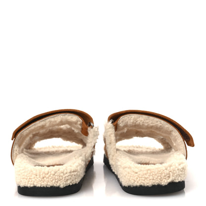 Hermes Suede Goatskin Woolskin Womens Chypre Sandals 37 Brun Fume Ecru 6 of 11
