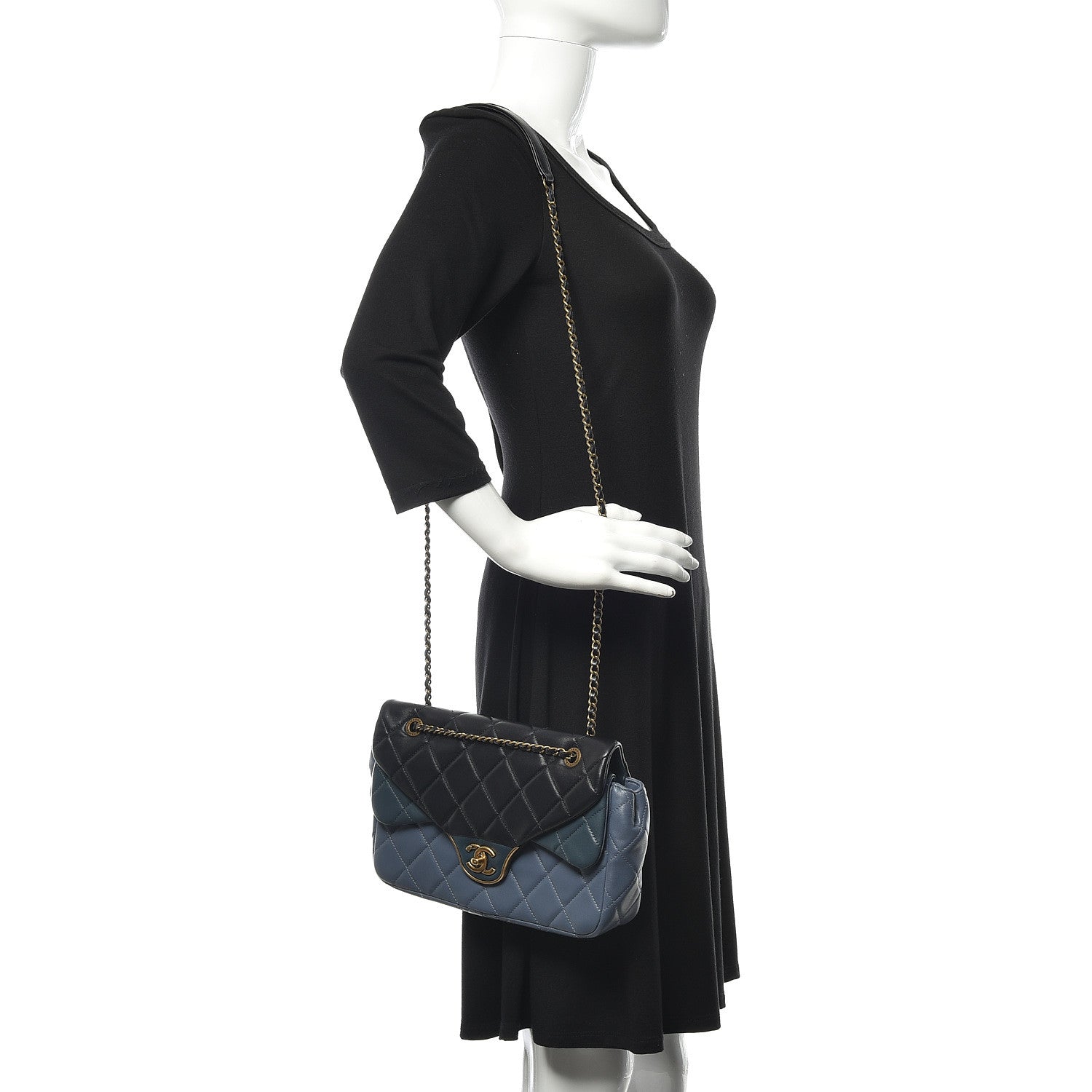 Chanel Lambskin Quilted Tri-Color Double Flap Blue Black Navy Blue 2 of 10