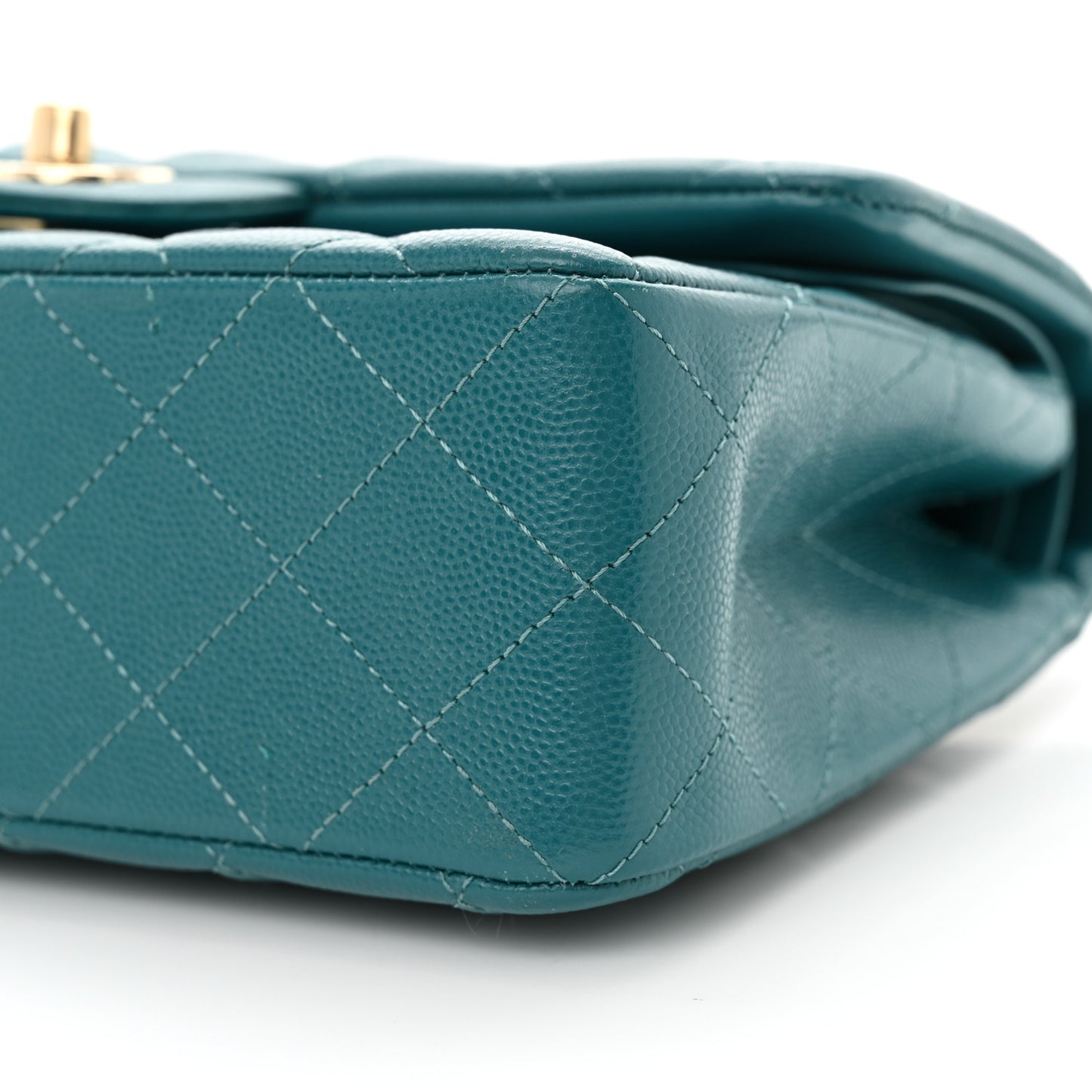 Caviar Quilted Small Double Flap Turquoise