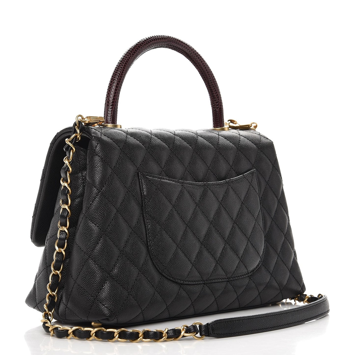 Caviar Lizard Quilted Small Coco Handle Flap Black