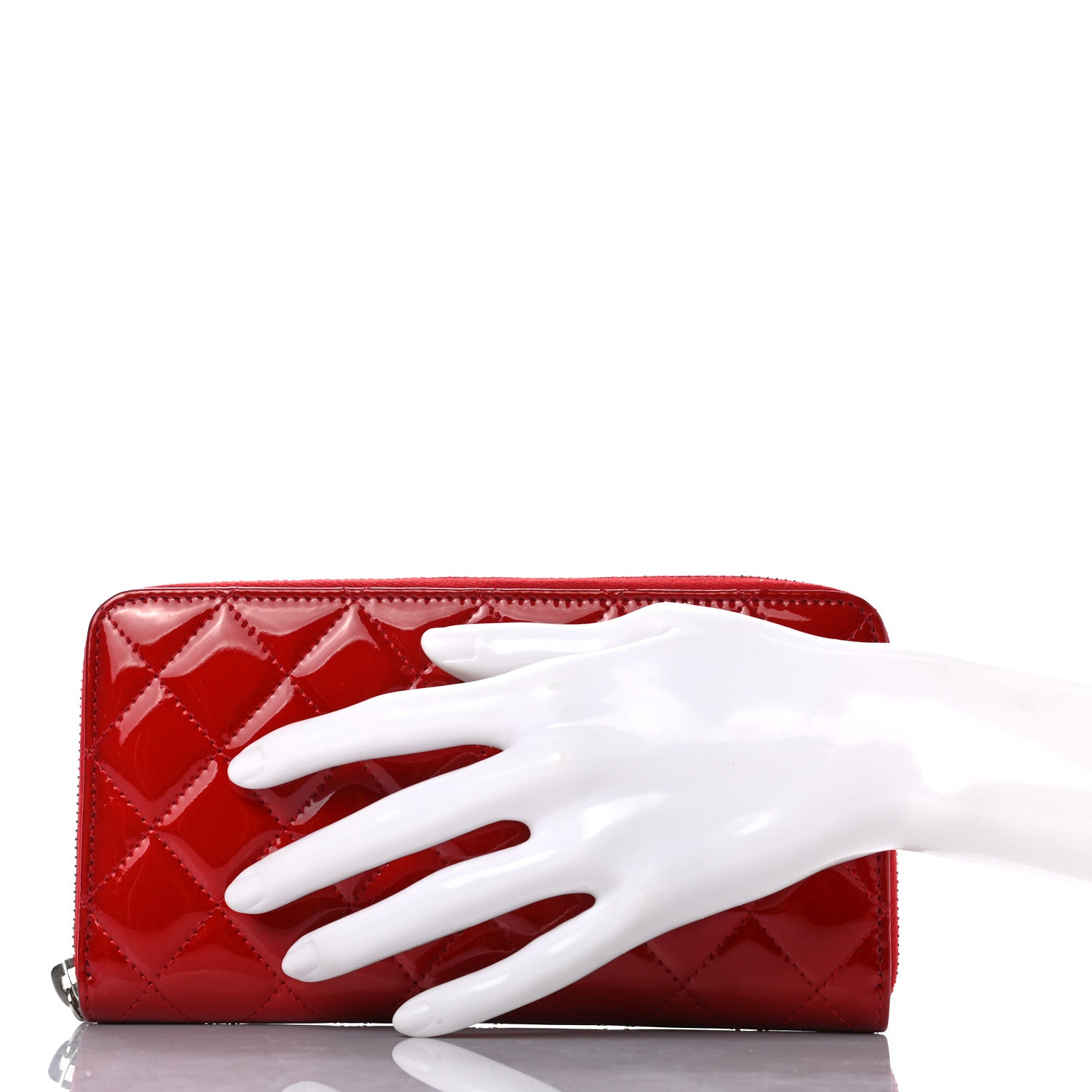 Chanel Patent Quilted Brilliant Zip Around Wallet Red 2 of 9