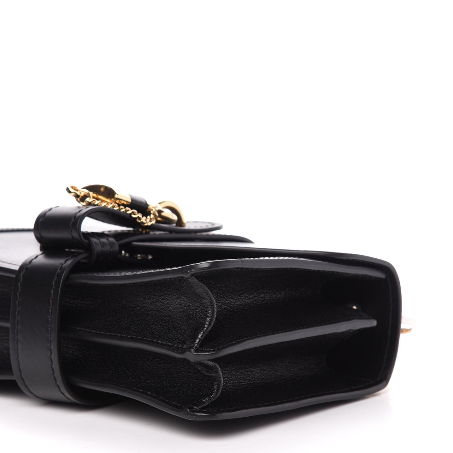 Shiny Goatskin Calfskin Aby Chain Shoulder Bag Black