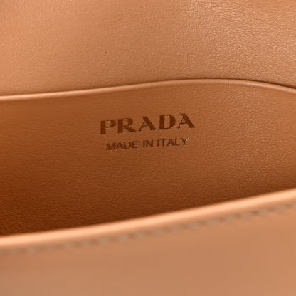 Prada Raffia Effect Crochet Metal Triangle Logo Card Holder Beige Khaki 6 of 10