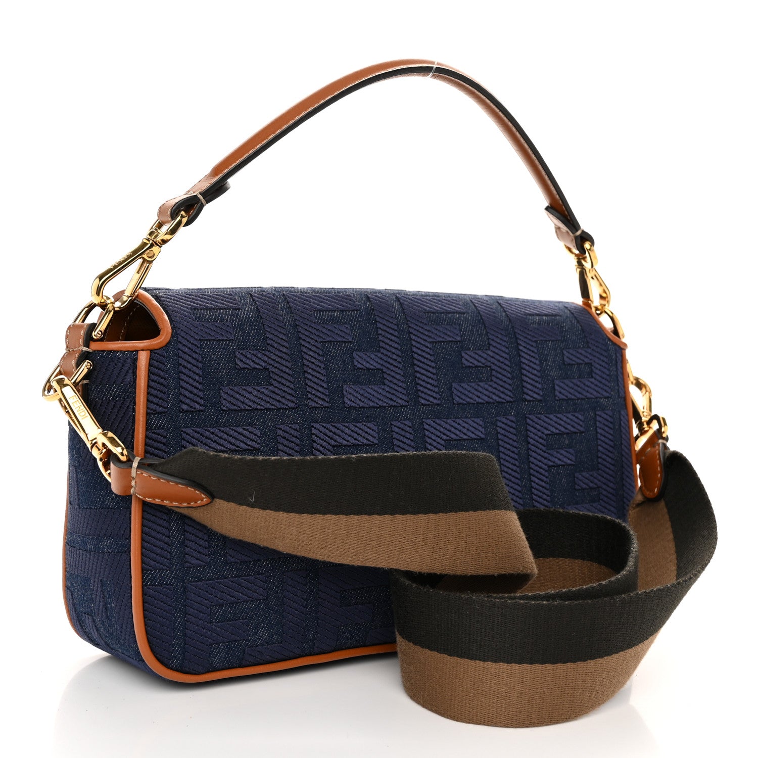 Fendi Denim Vitello King FF Embroidered Baguette Blue Cuoio 3 of 10