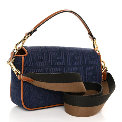 Fendi Denim Vitello King FF Embroidered Baguette Blue Cuoio 3 of 10