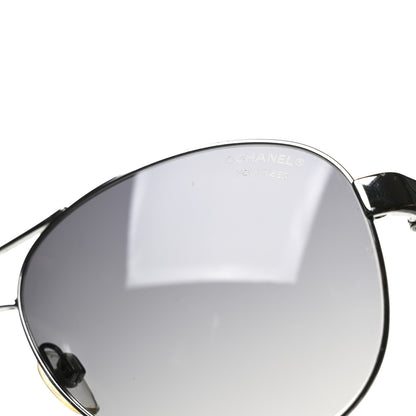 Chanel Metal Lambskin Quilted CC Pilot Summer Aviator Sunglasses 4204-Q Black Silver 7 of 9