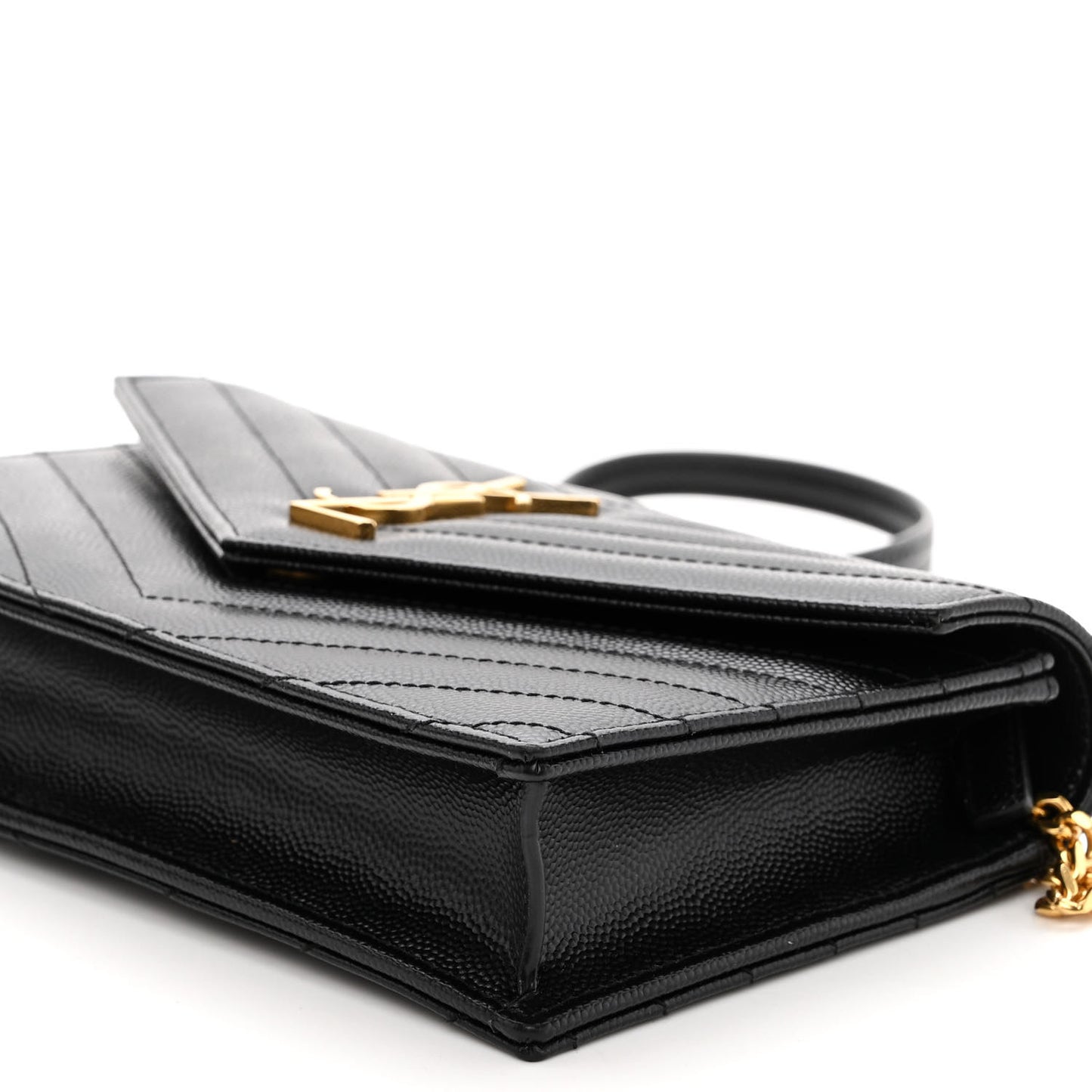 Grain De Poudre Matelasse Chevron Monogram Envelope Chain Wallet Black