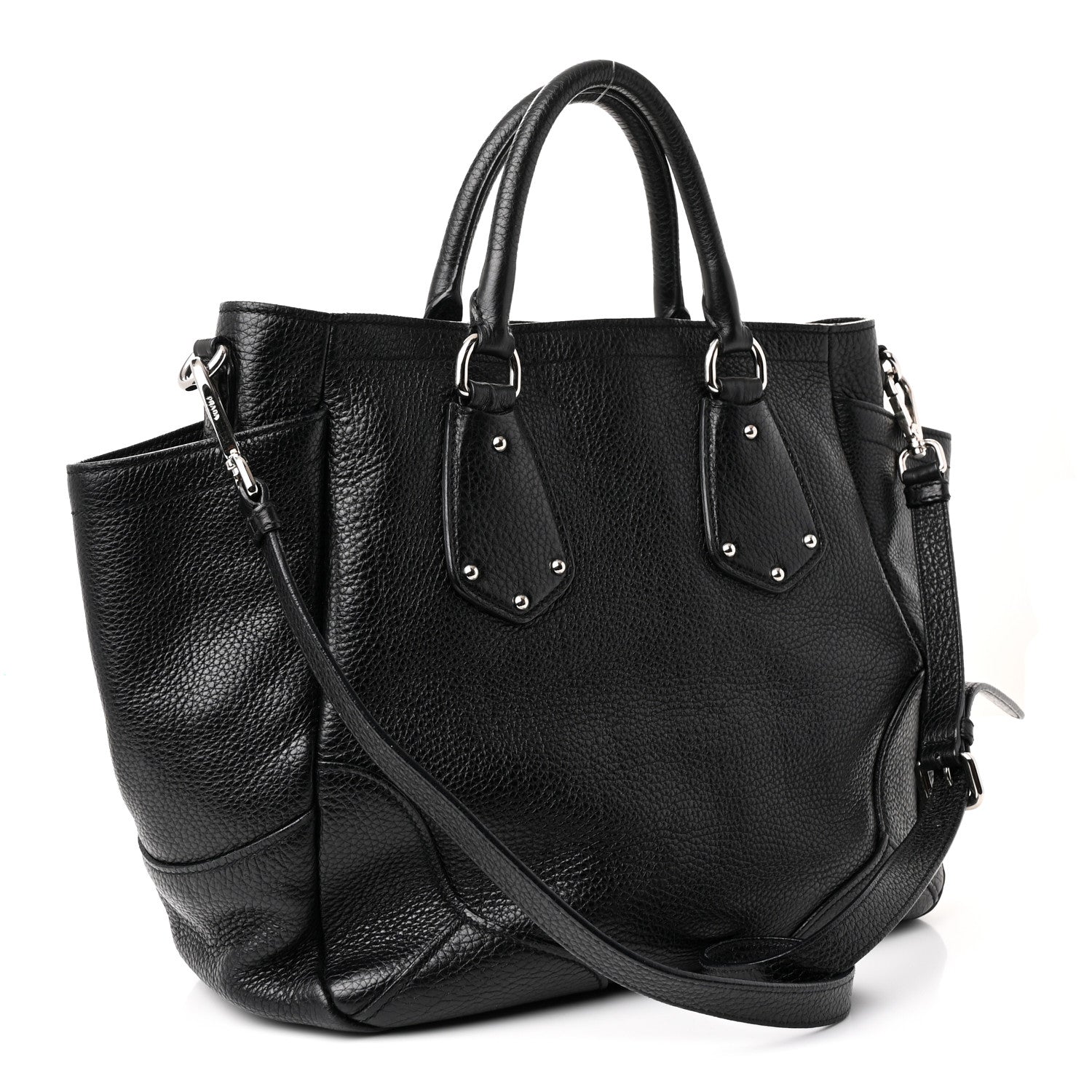 Prada Vitello Daino Side Pocket Tote Black 3 of 10