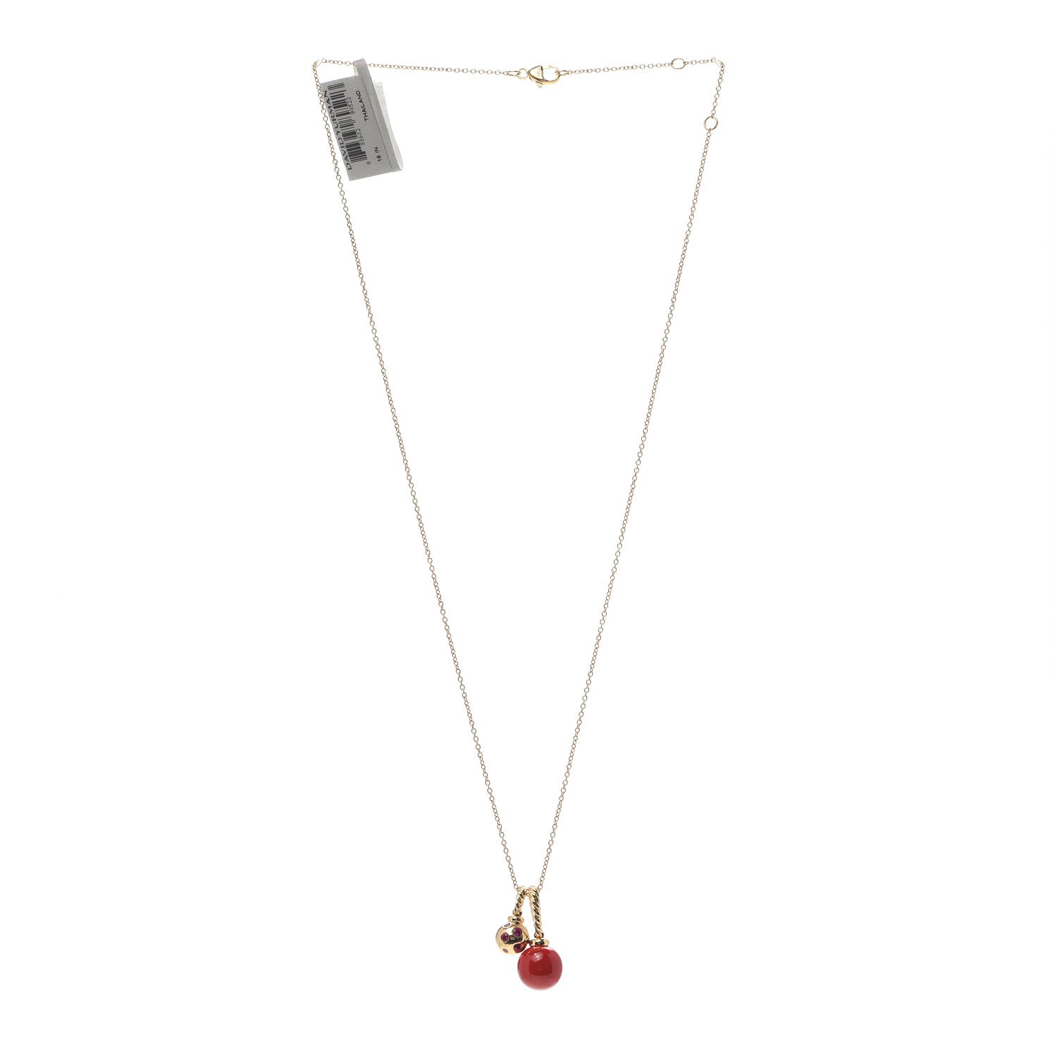 David Yurman 18K Yellow Gold Sterling Silver Ruby Enamel Solari Pendant Necklace Cherry 3 of 5