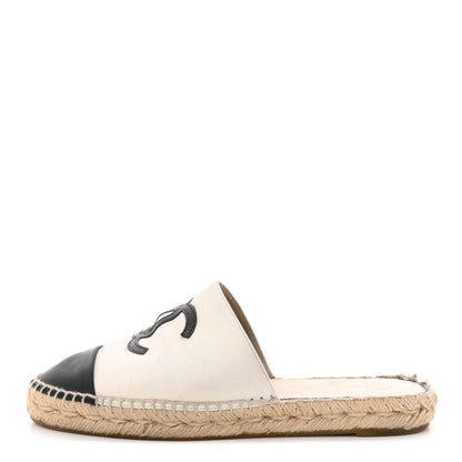 Chanel Iridescent Goatskin CC Espadrille Mules 38 Ivory Black 1 of 12