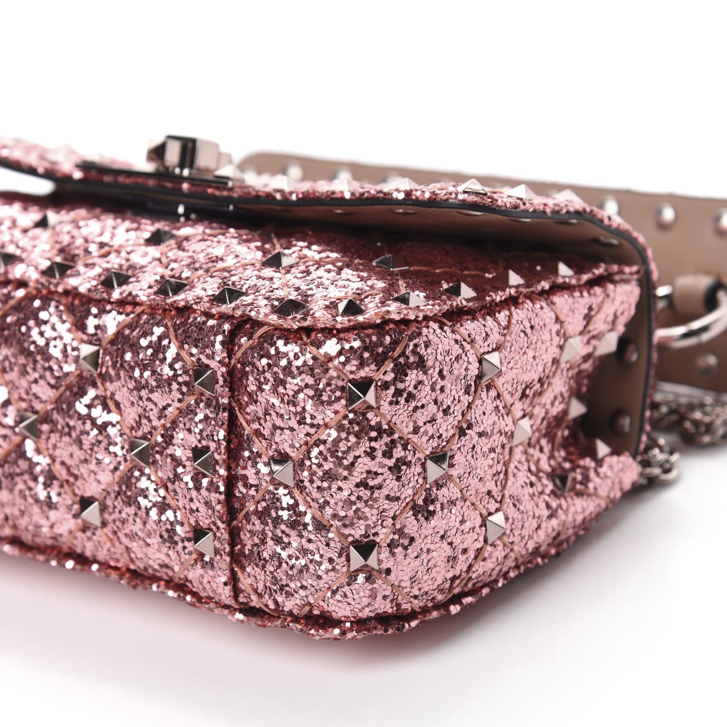 Glitter Mini Rockstud Spike Shoulder Bag Antique Pink