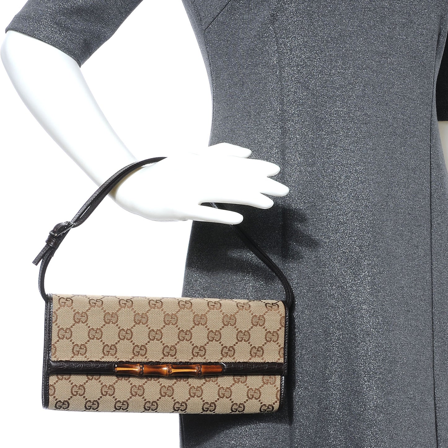 Monogram Bamboo Clutch Bag Brown