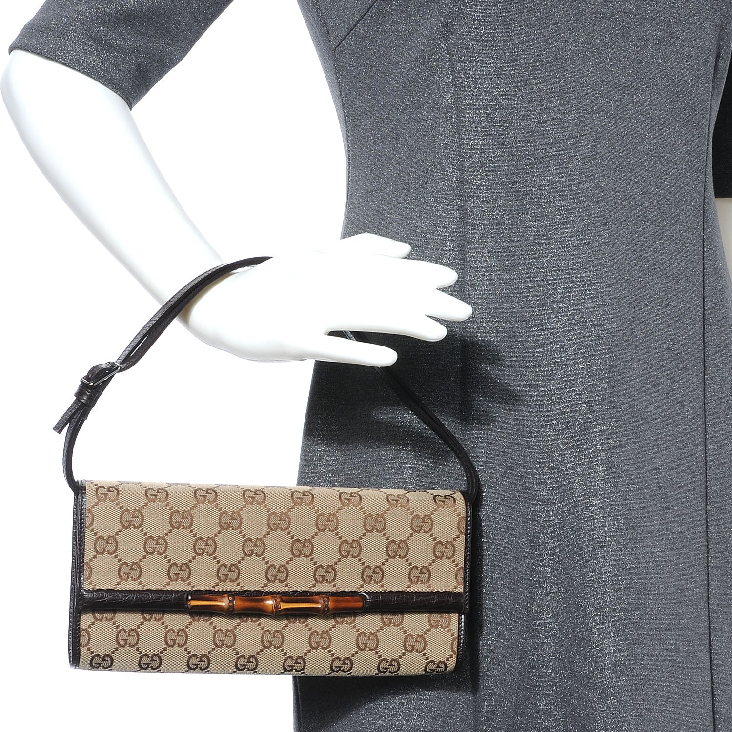 Gucci Monogram Bamboo Clutch Bag Brown 2 of 6