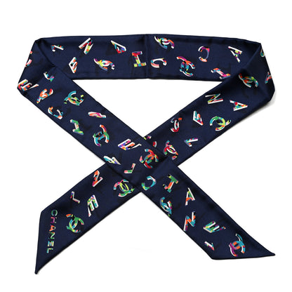 Chanel Silk CC Slim Bandeau Scarf Navy Blue Multicolor 1 of 4
