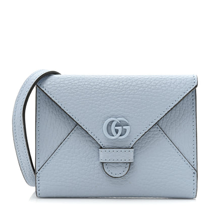 Gucci Dollar Calfskin Enamel Monochrome GG Marmont Envelope Strap Wallet Porcelain Light Blue 1 of 10