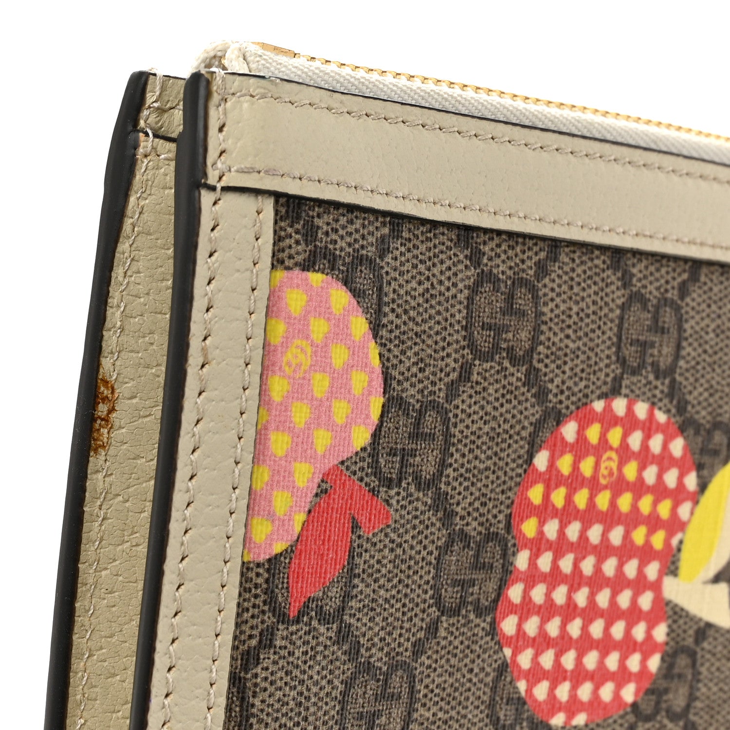 Gucci GG Supreme Monogram Les Pommes Interlocking G Wristlet Pouch  Beige Multicolor Mystic White 12 of 13