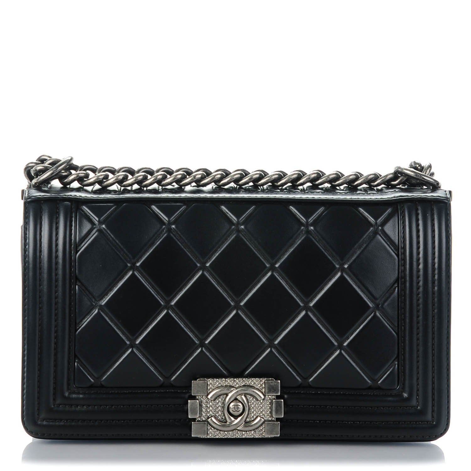Chanel Calfskin Embossed Medium Paris Salzburg Boy Flap Black 1 of 8