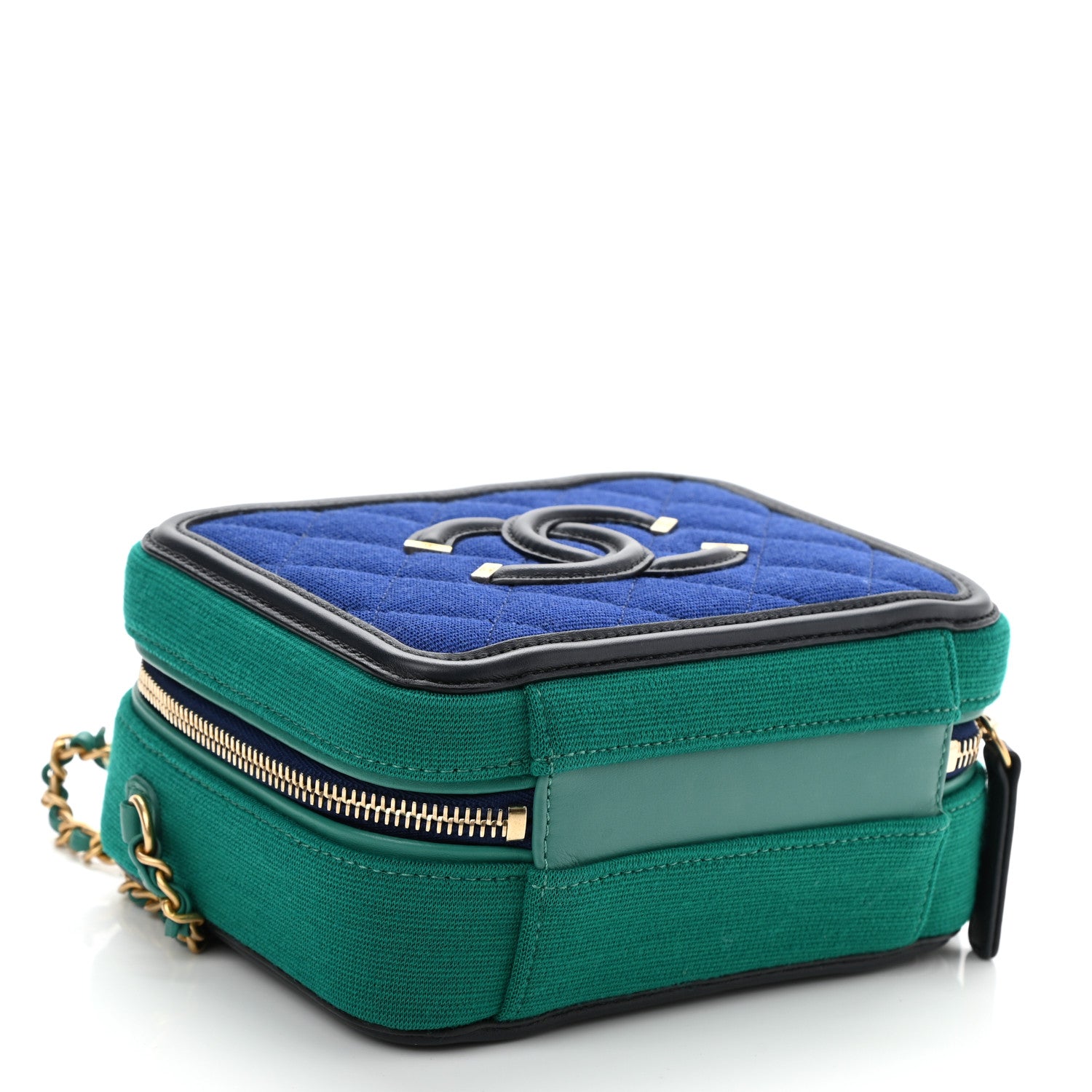 Chanel Jersey Quilted Small CC Filigree Vanity Case Blue Green 4 of 10