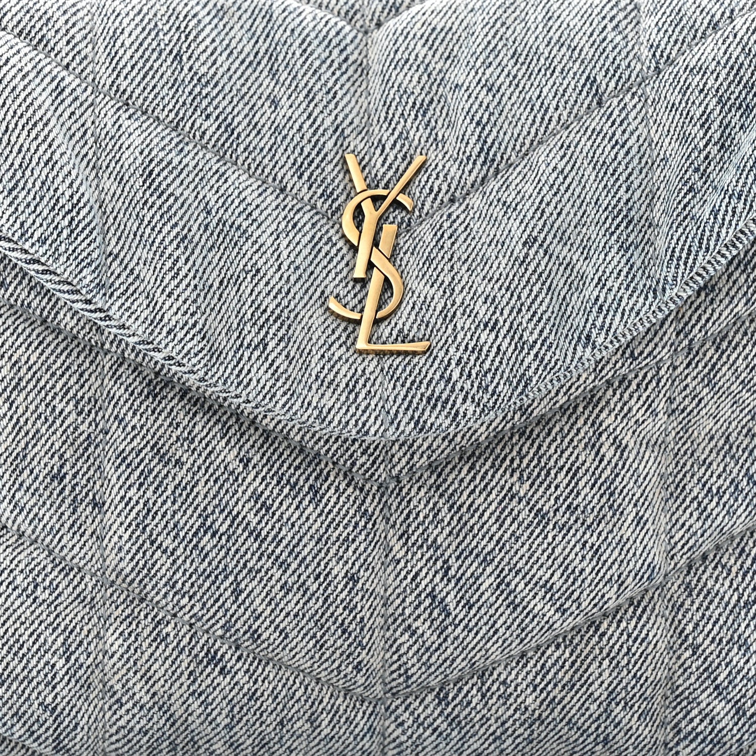 Saint Laurent Denim Quilted Monogram Loulou Puffer Pouch Clutch Blue Gray Light Azur 7 of 9