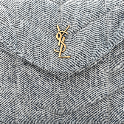Saint Laurent Denim Quilted Monogram Loulou Puffer Pouch Clutch Blue Gray Light Azur 7 of 9