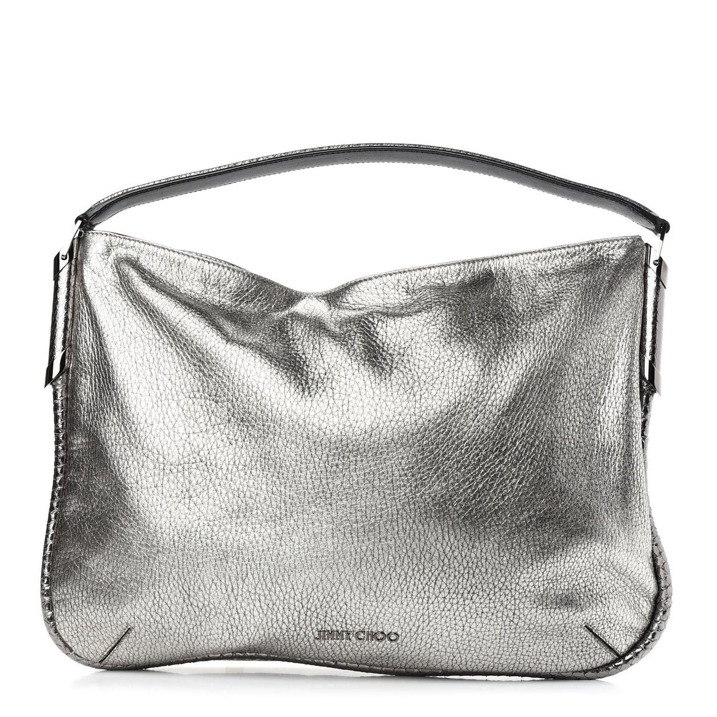 Metallic Pebbled Calfskin Hobo Silver