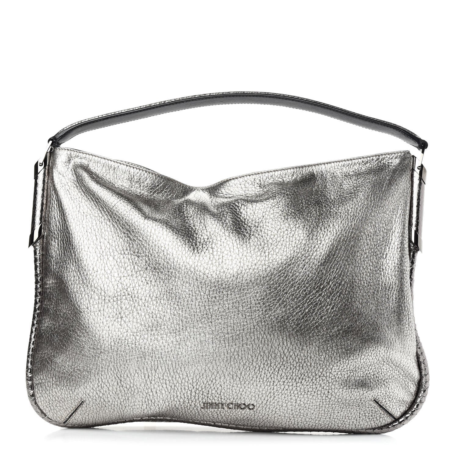 Jimmy Choo Metallic Pebbled Calfskin Hobo Silver 1 of 9
