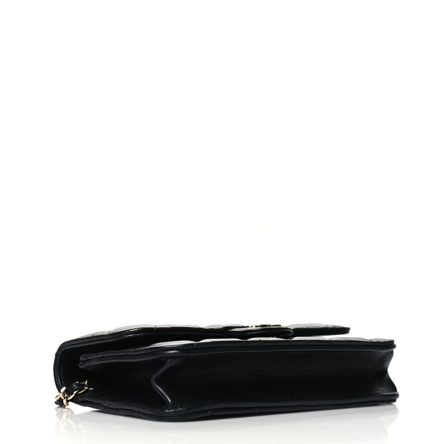 Lambskin Quilted Flap Phone Holder With Chain Black