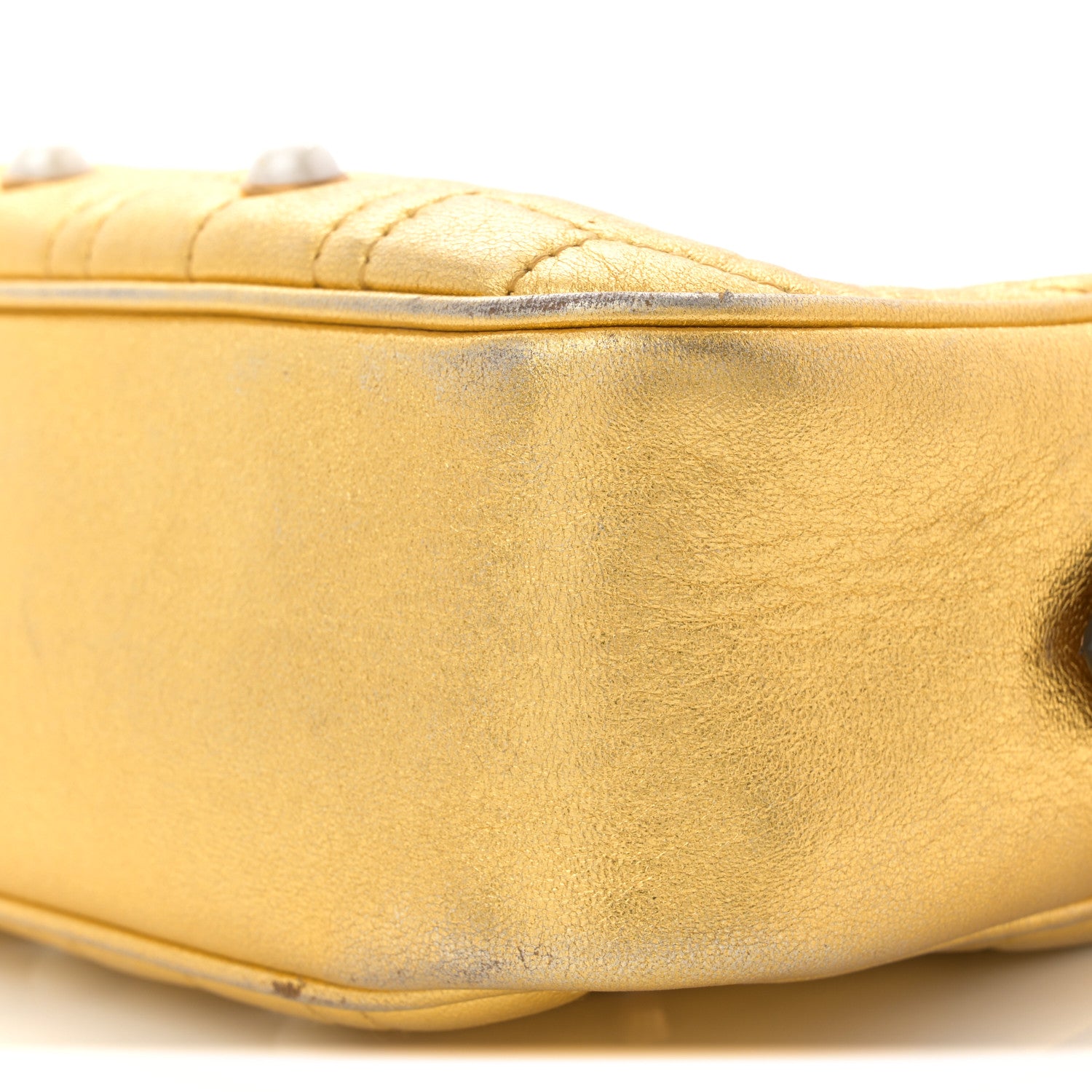 Gucci Metallic Calfskin Matelasse Studded Small Pearly GG Marmont Chain Shoulder Bag Gold 10 of 13