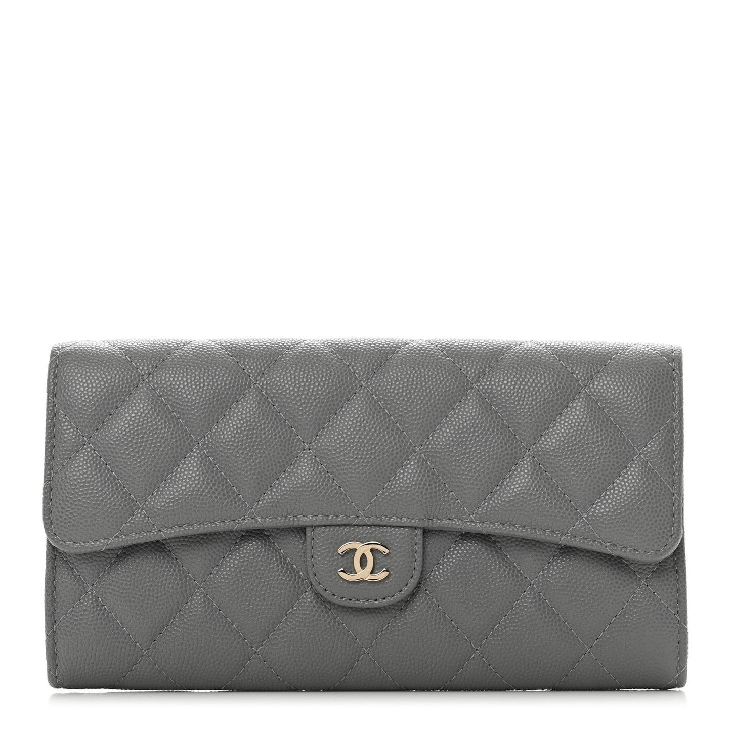 Caviar Quilted Large Gusset Flap Wallet Grey