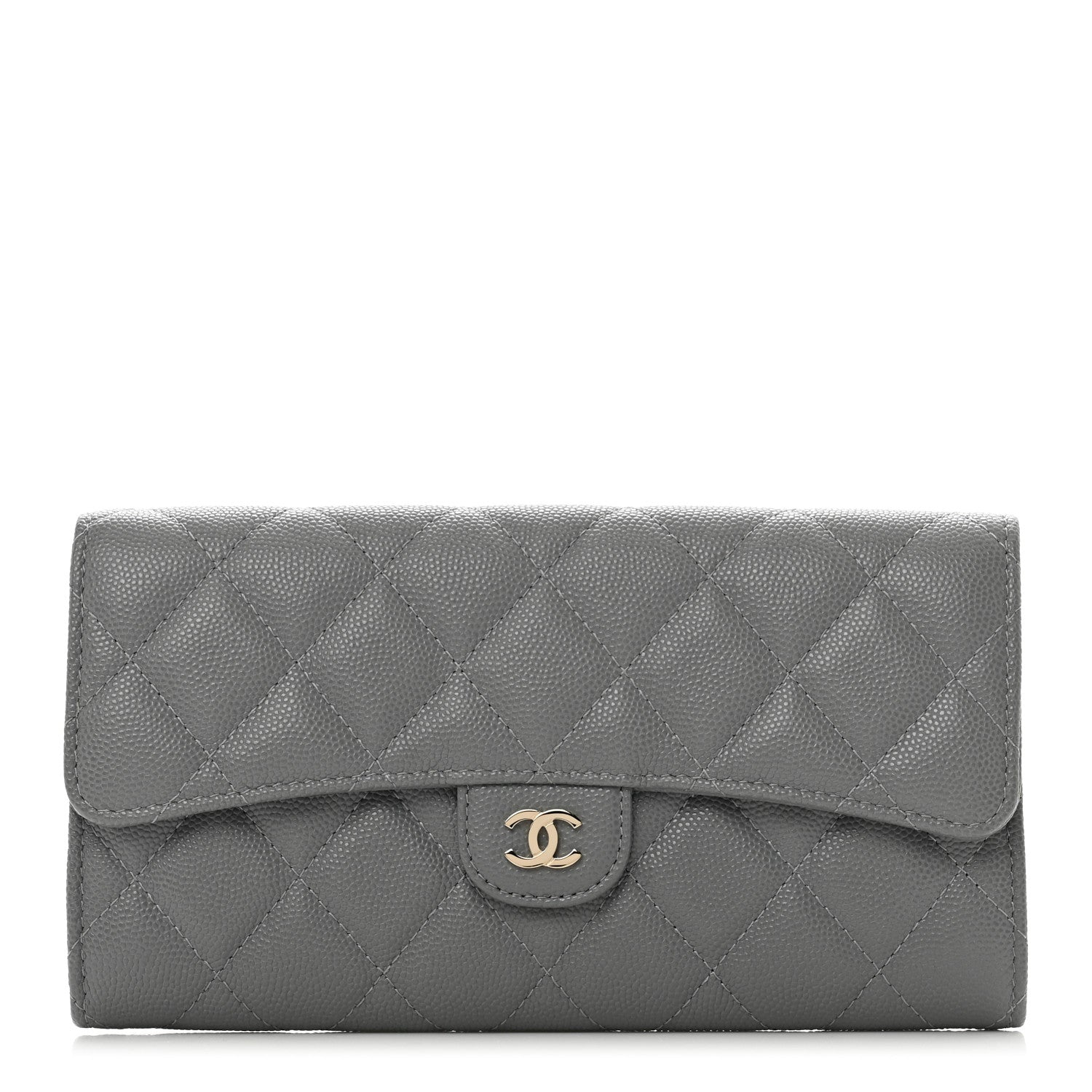 Chanel Caviar Quilted Large Gusset Flap Wallet Grey 1 of 8