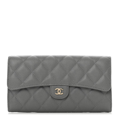 Chanel Caviar Quilted Large Gusset Flap Wallet Grey 1 of 9