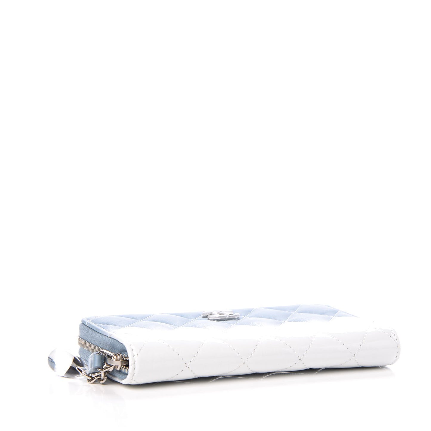 Faded Patent Calfskin Quilted Small Zip Around Wallet Blue