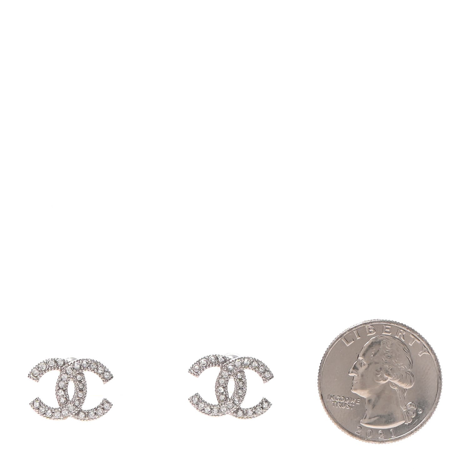 Chanel Crystal Mini Timeless CC Earrings Silver 2 of 4