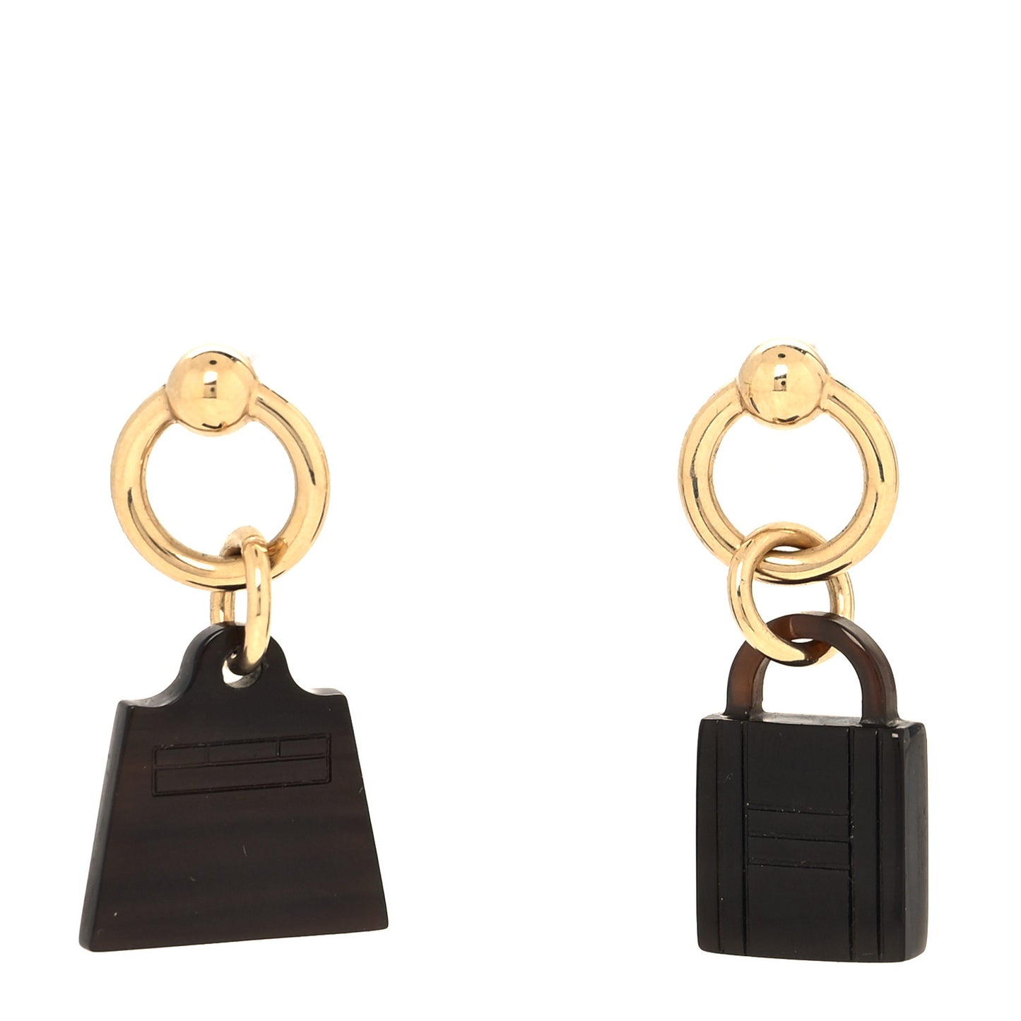 Permabrass Gold Plated Buffalo Horn Fusion Amulette Maroquinier Earrings Black
