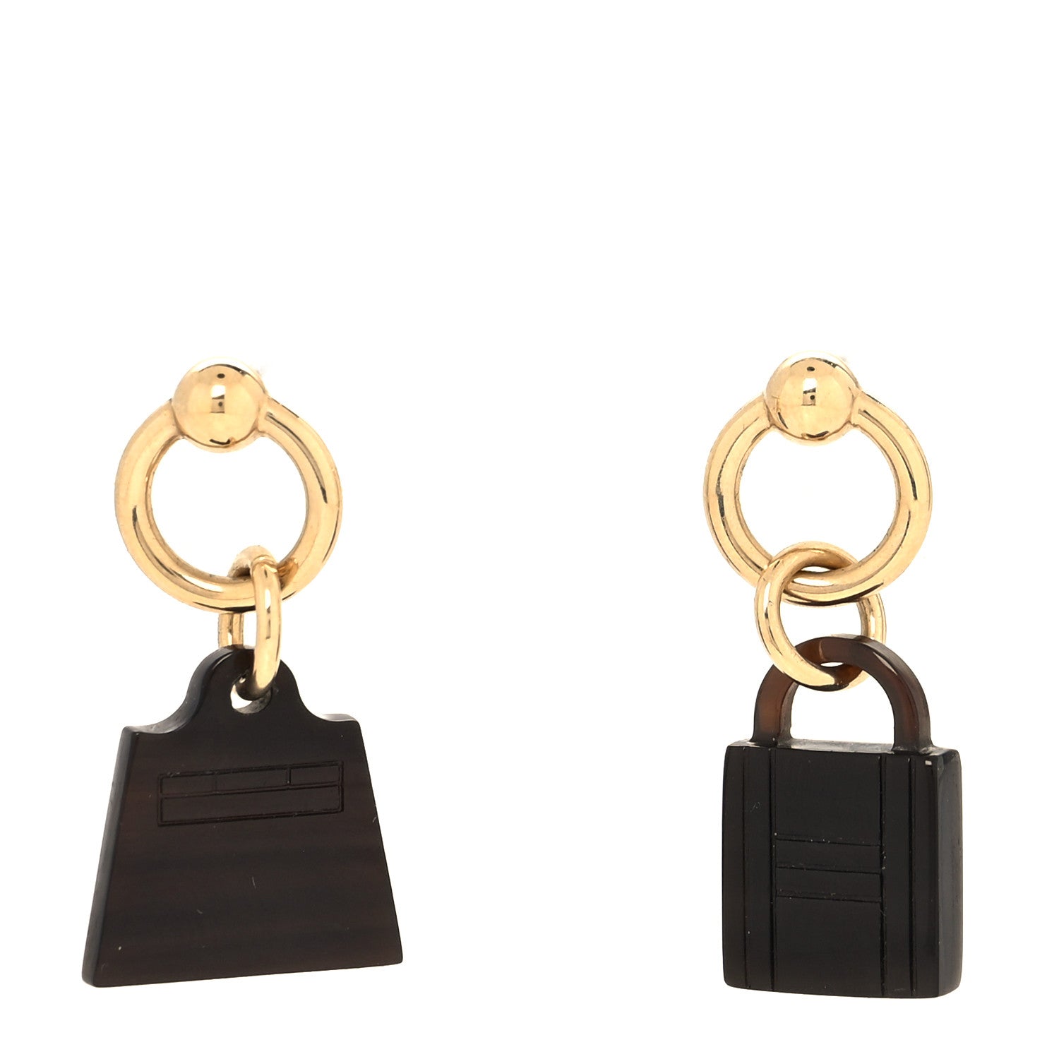 Hermes Permabrass Gold Plated Buffalo Horn Fusion Amulette Maroquinier Earrings Black 1 of 5