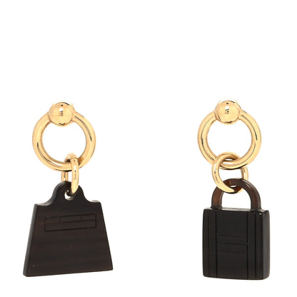 Hermes Permabrass Gold Plated Buffalo Horn Fusion Amulette Maroquinier Earrings Black 1 of 5