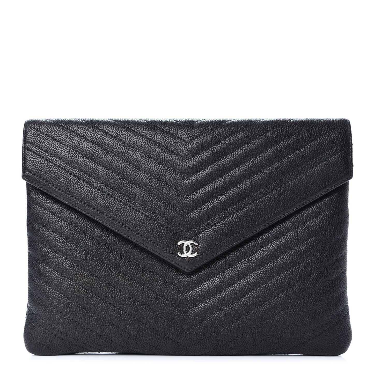 Calfskin Chevron Quilted Small Envelope Clutch Black