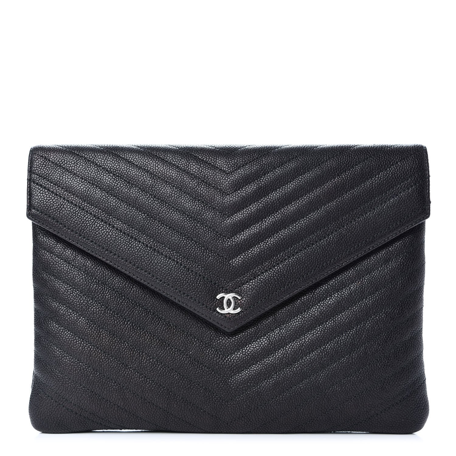 Chanel Calfskin Chevron Quilted Small Envelope Clutch Black 1 of 8