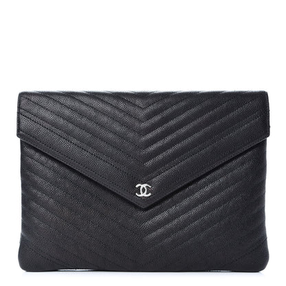 Chanel Calfskin Chevron Quilted Small Envelope Clutch Black 1 of 8