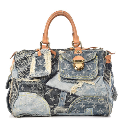 Louis Vuitton Denim Patchwork Speedy 30 Blue 1 of 8