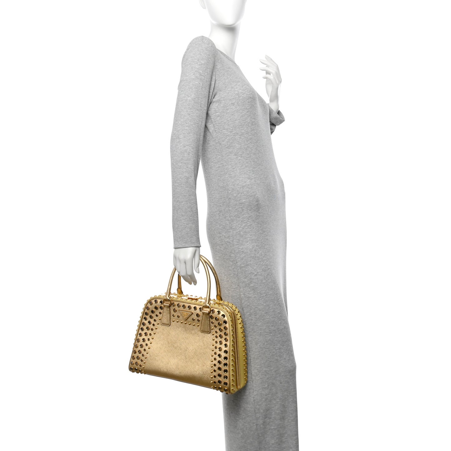 Saffiano Vernice Crystal Pyramid Bag Platino