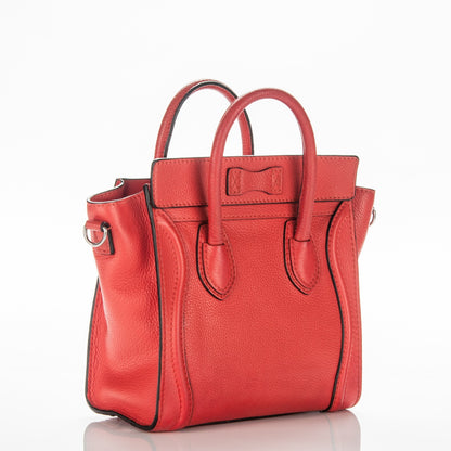 Celine Drummed Calfskin Nano Luggage Vermillion 3 of 6
