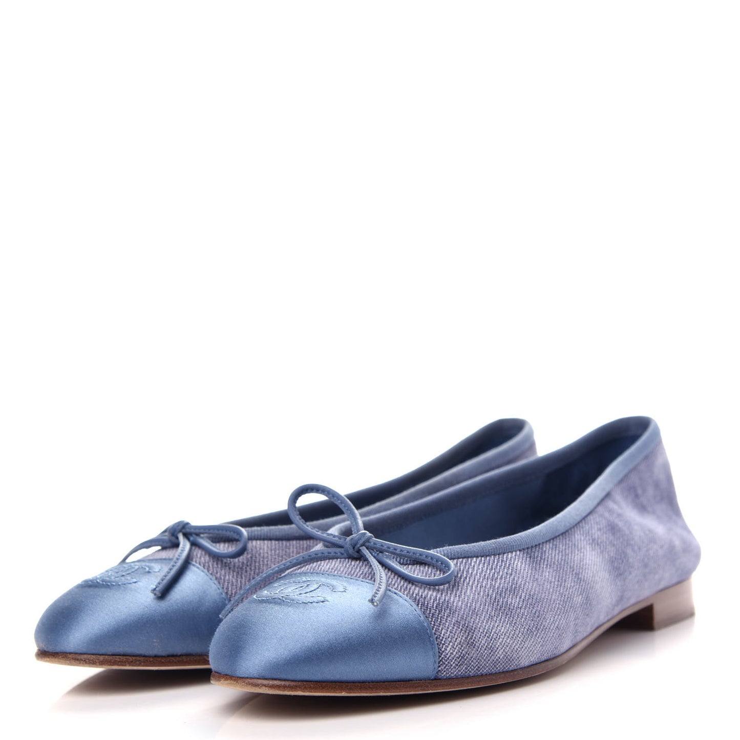Satin Denim Goatskin CC Cap Toe Ballerina Flats 37 Blue