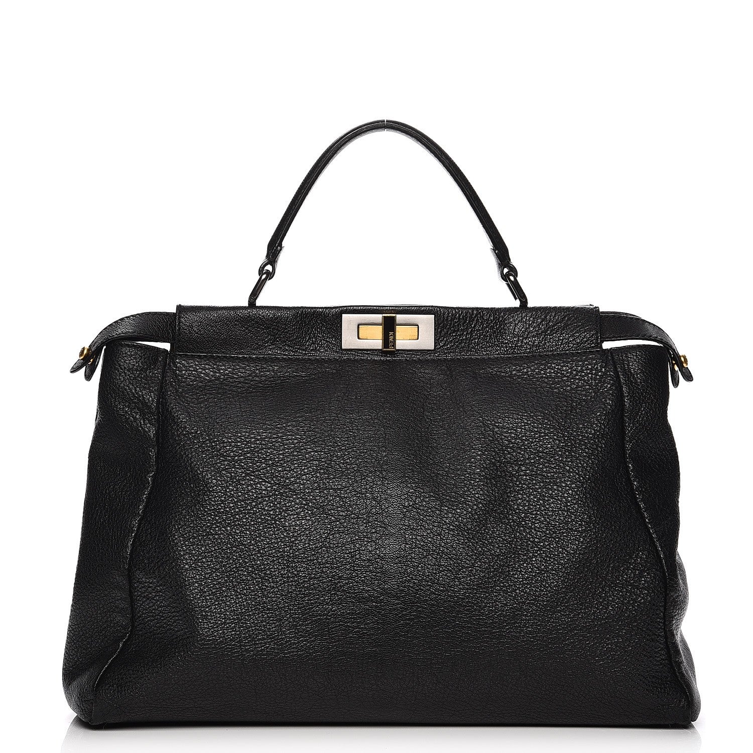 Fendi Goatskin Zucca Large Peekaboo Iconic Satchel Black Tobacco 1 of 14