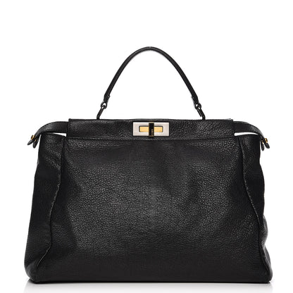 Fendi Goatskin Zucca Large Peekaboo Iconic Satchel Black Tobacco 1 of 14