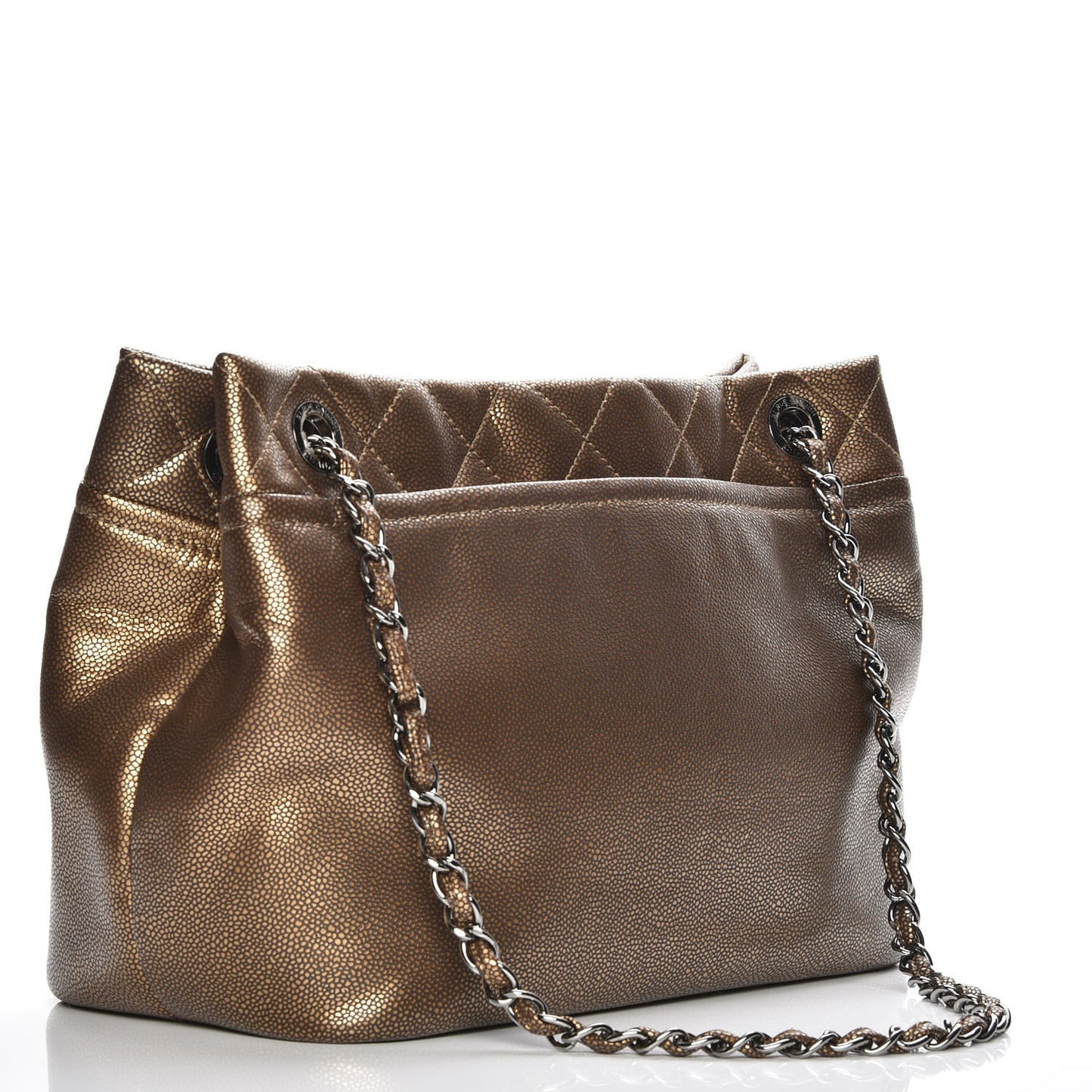 Metallic Caviar Quilted Large Timeless CC Soft Tote Bronze